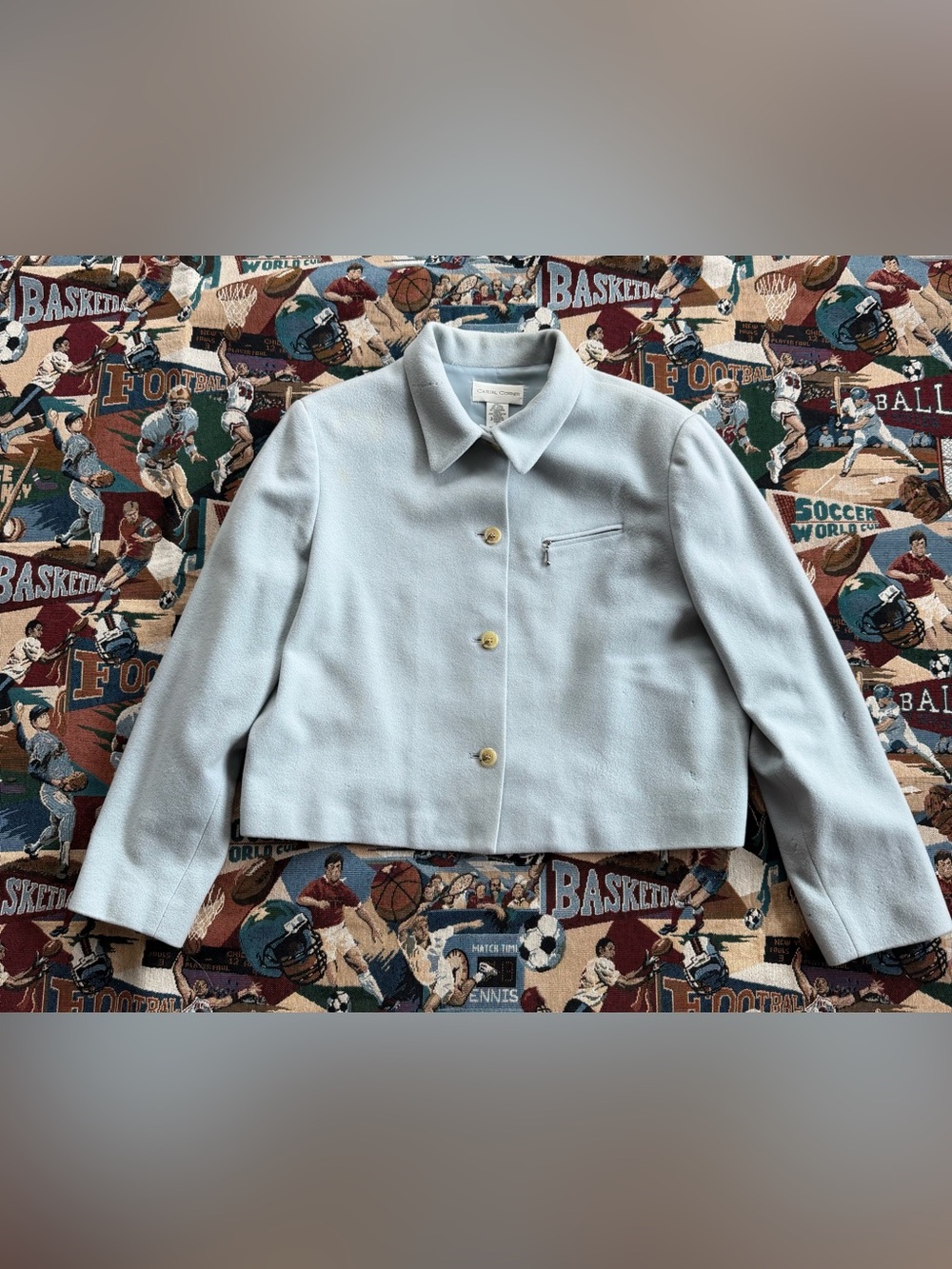 Vintage 90s Women’s Casual Corner Baby Blue Wool Jacket